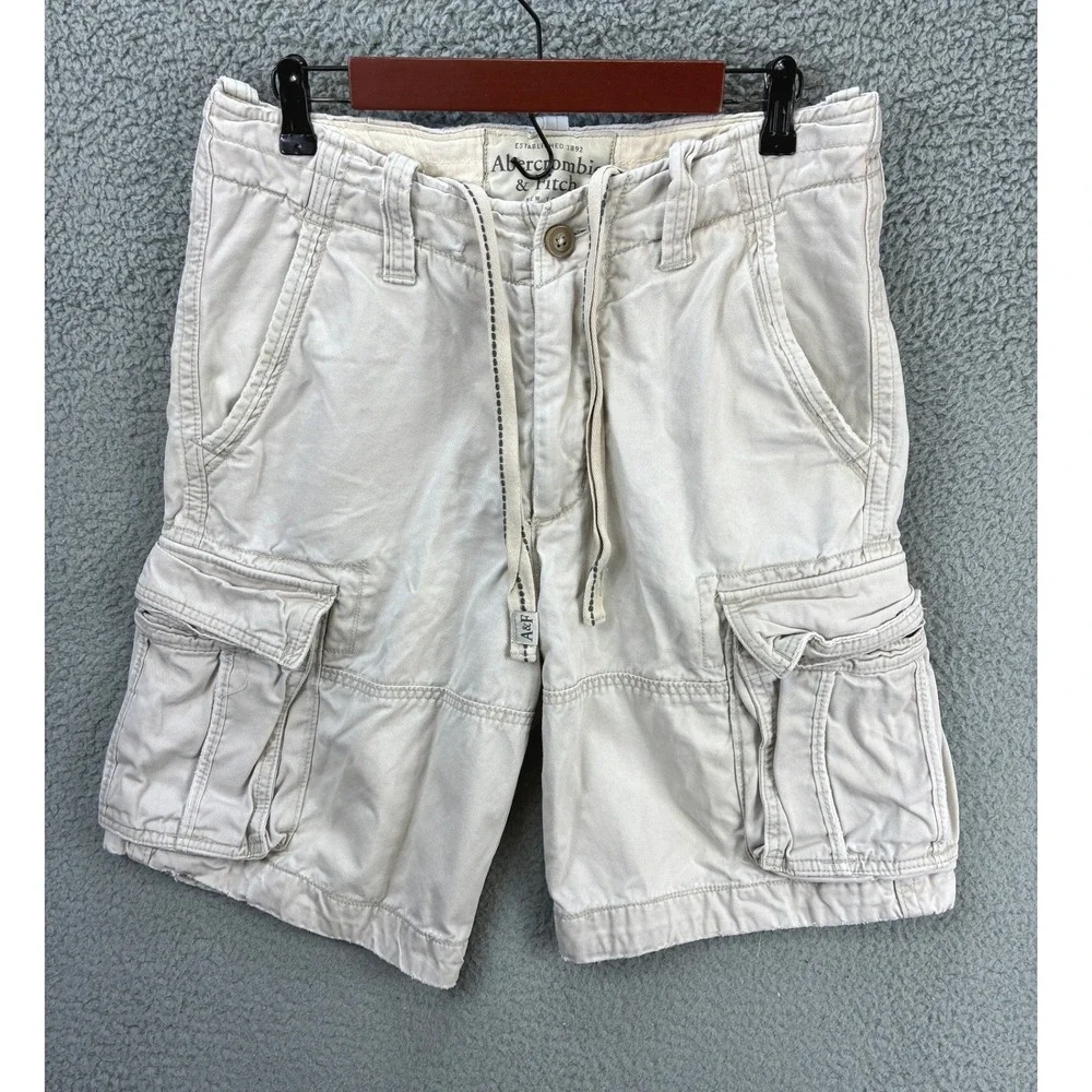 Abercrombie & Fitch Drawstring Cargo Shorts Mens 31 Cream Pockets Y2K
